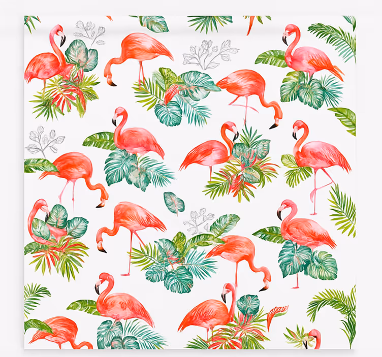 Cortina roller cocina patrón tropical de flamencos - TenVinilo