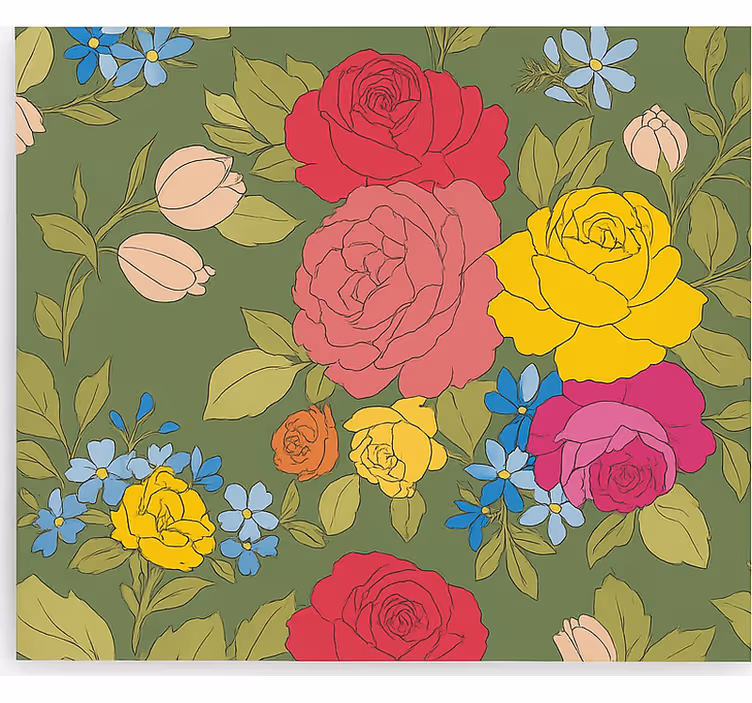 Cortina roller cocina patrón floral de rosas - TenVinilo