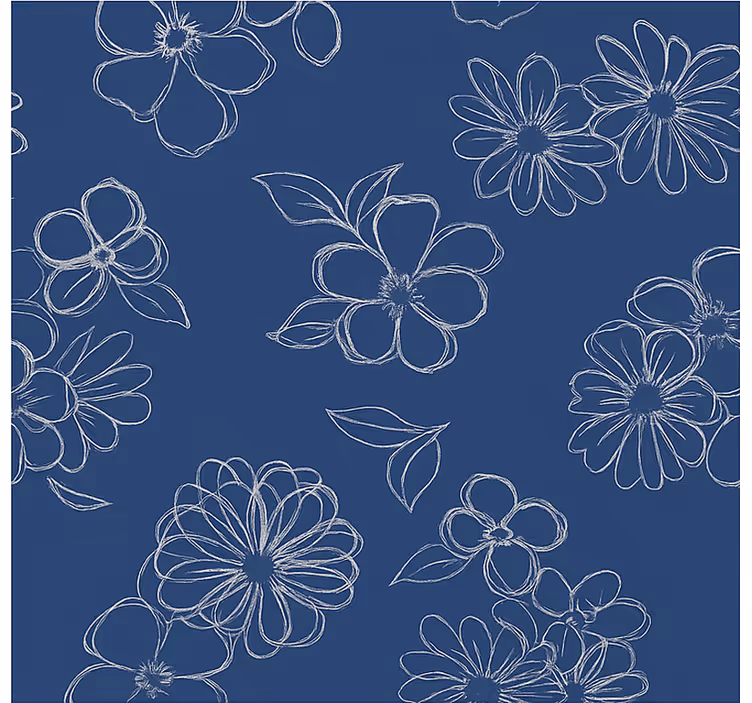 Cortina roller habitación matrimonio flores de contorno azul - TenVinilo
