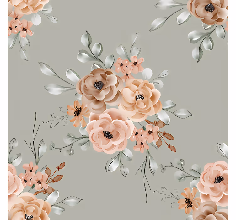 Cortina roller comedor rosas vintage sobre fondo verde menta - TenVinilo