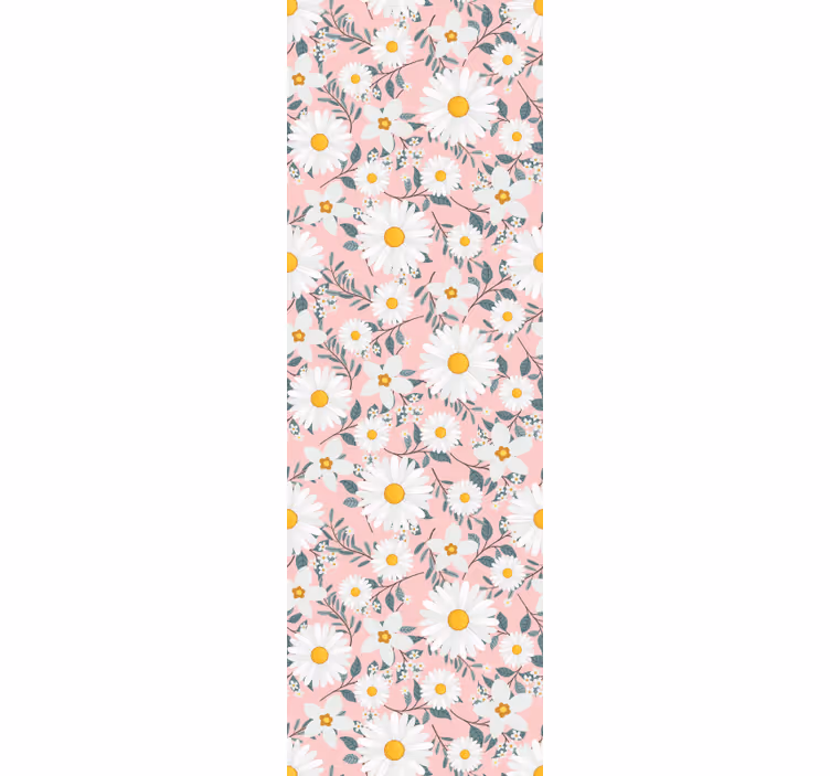 Cortina roller comedor flores margaritas fondo rosa - TenVinilo