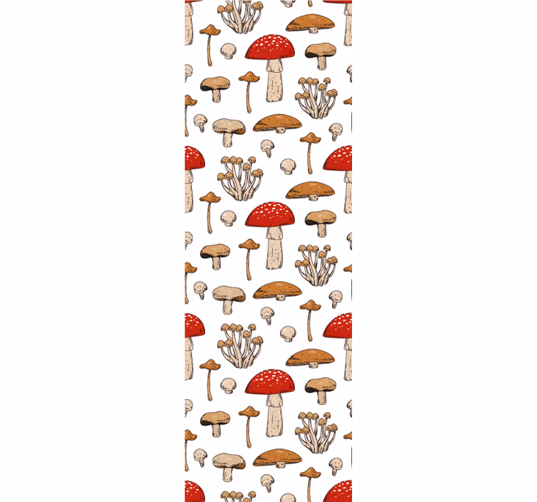 Cortina roller comedor setas y flores amarillas y rojas - TenVinilo