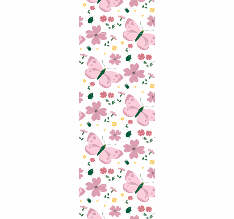Cortina roller infantil patrón de flores y mariposas rosas - TenVinilo