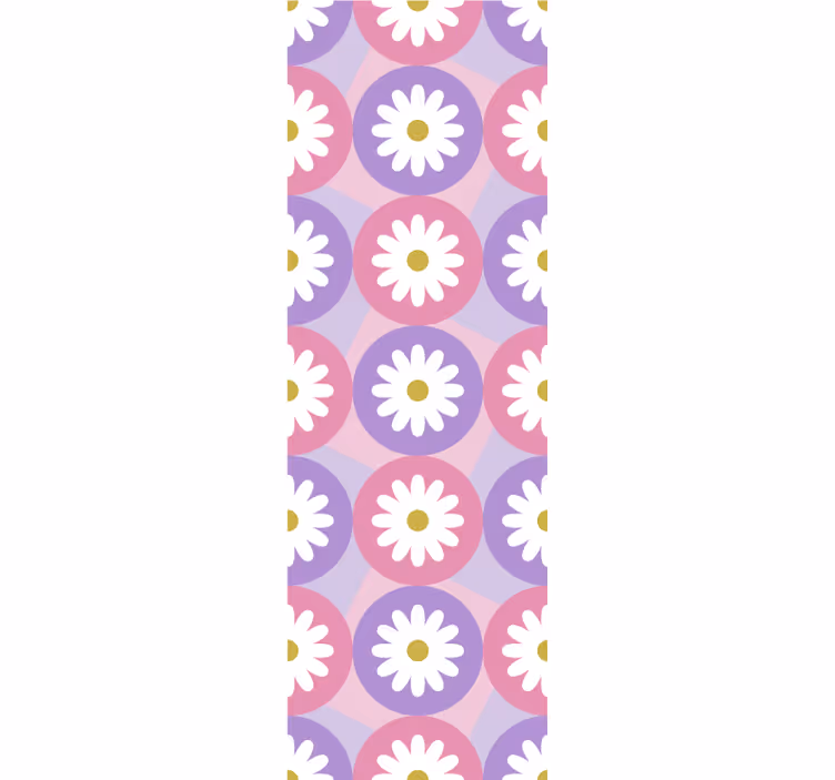 Cortina roller infantil patrón cuadrado flores púrpura rosa - TenVinilo