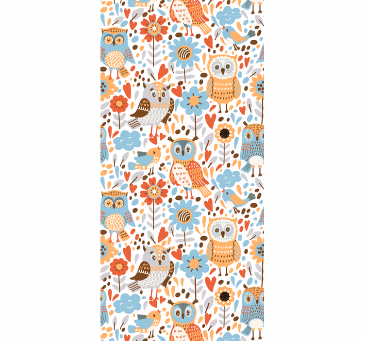 Cortina roller infantil búhos coloridos con flores - TenVinilo