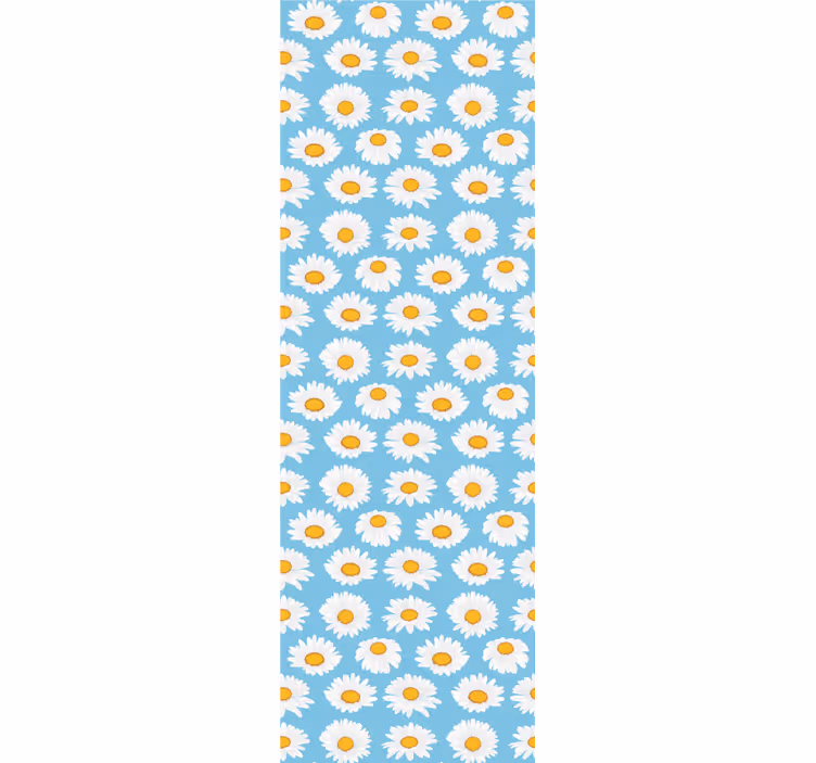 Cortina roller infantil patrón de margaritas fondo azul - TenVinilo