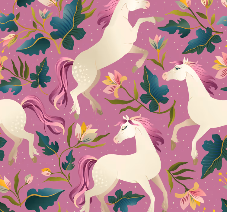 Cortina roller infantil diseño de caballo rosa y floral - TenVinilo