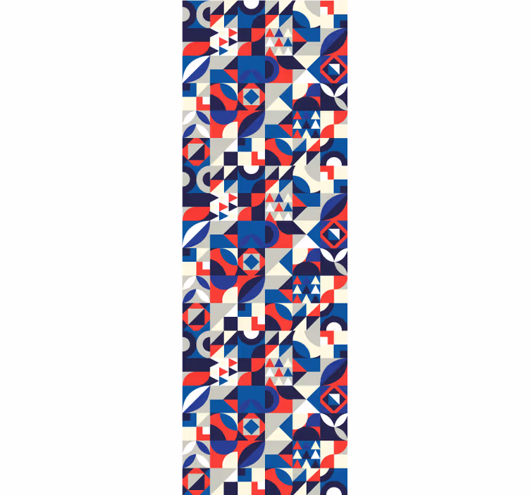 Cortina roller moderno patrón mosaico rojo y azul - TenVinilo