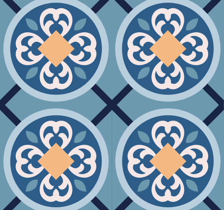 Cortina roller moderno azulejo portugués azul marino - TenVinilo