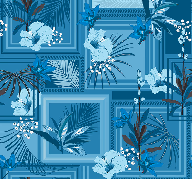 Cortina roller baño floral azul - TenVinilo