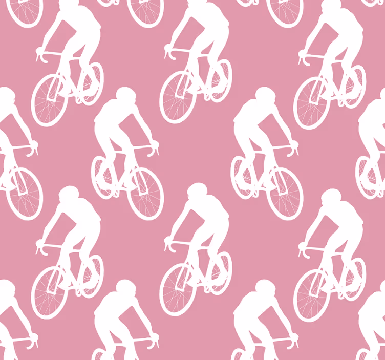 Cortina roller rosa patrón de ciclistas blancos - TenVinilo