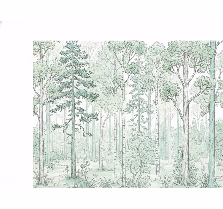 Cortina roller blanca dibujo del bosque menta - TenVinilo