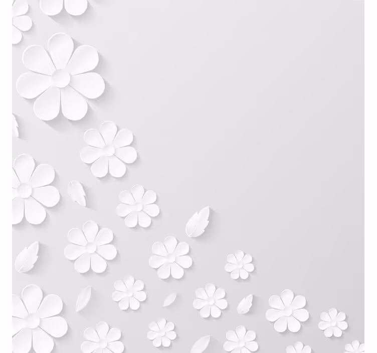 Cortina roller blanca fondo de flores de papel - TenVinilo