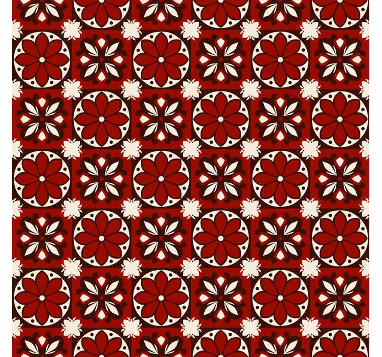 Cortina roller roja con patrón de azulejos vintage - TenVinilo