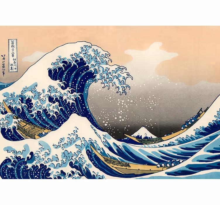 Cortina roller living comedor ola de hokusai - TenVinilo