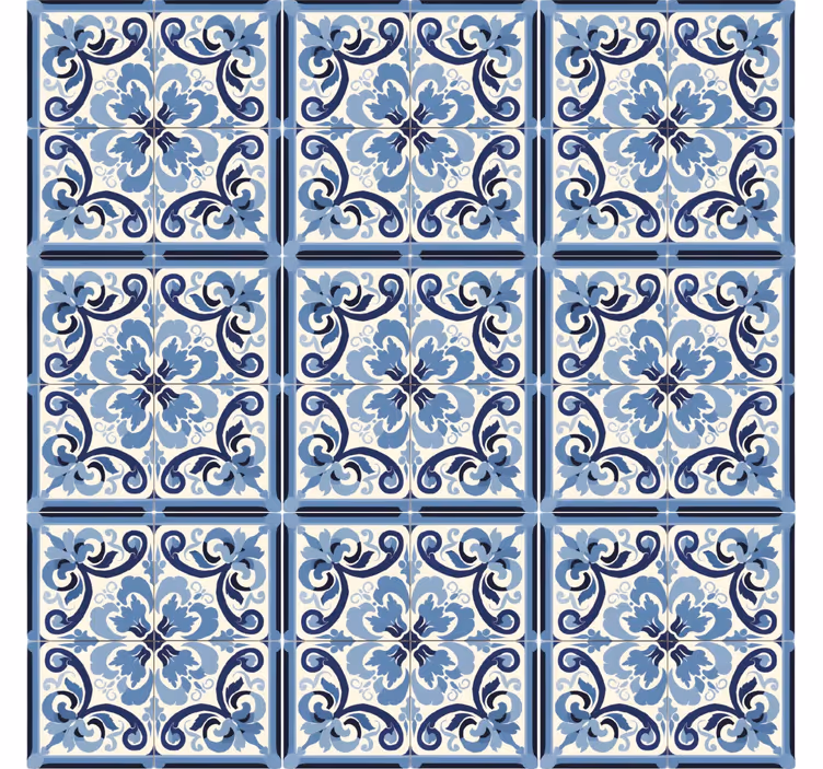 Cortina roller azul con estampado floral azul y blanco - TenVinilo