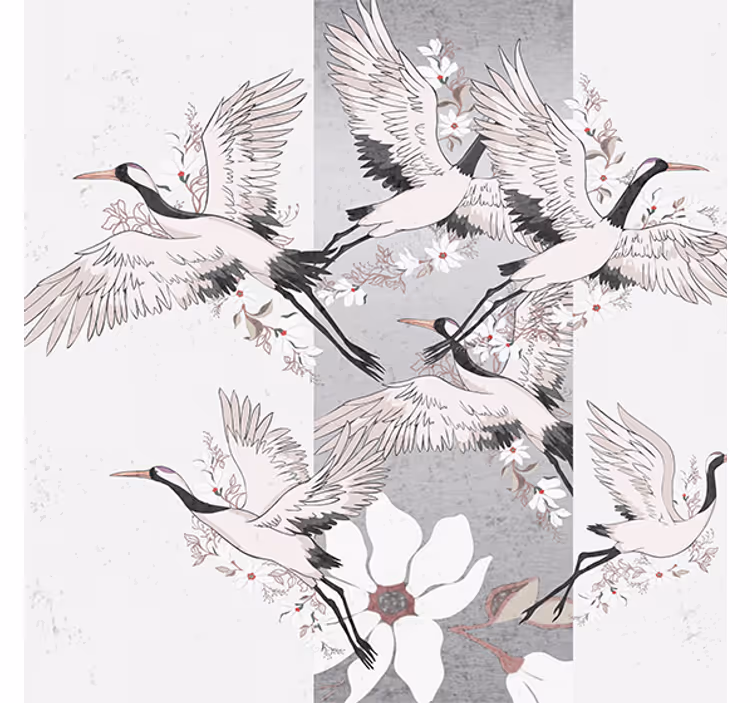 Cortina roller living comedor aves orientales artísticas - TenVinilo