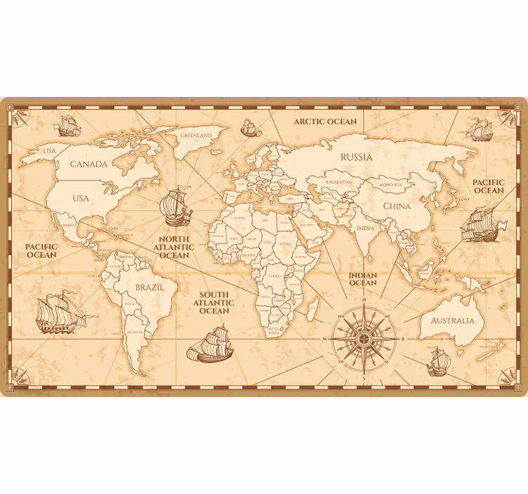 Cortina roller beige diseño de mapa mundial vintage - TenVinilo
