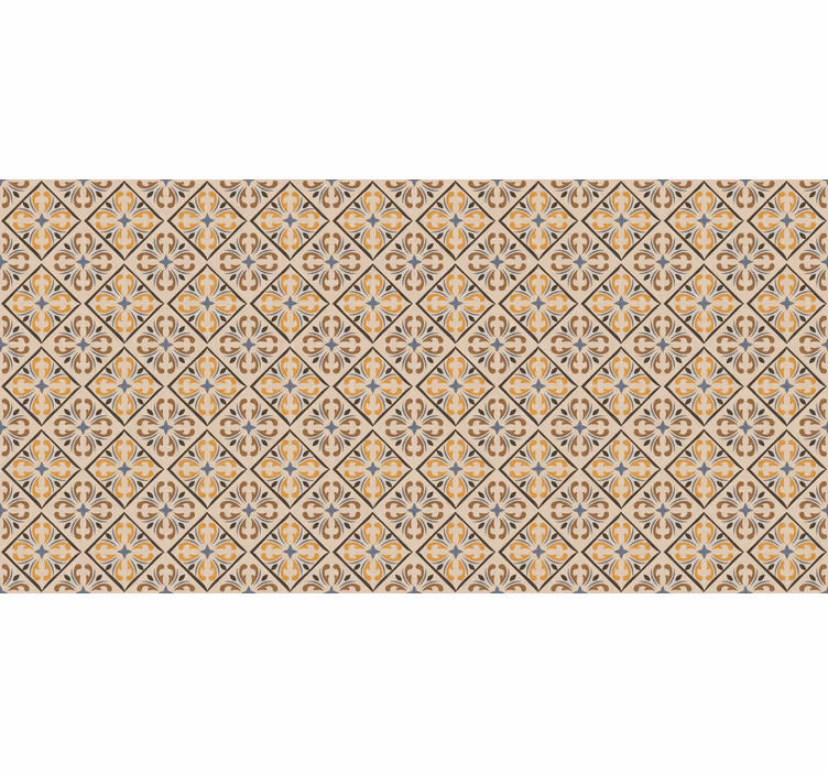 Cortina roller beige con patrón barroco dorado y azul - TenVinilo