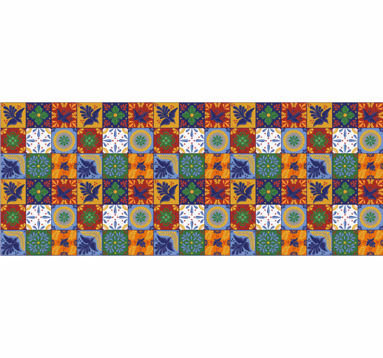 Cortina roller habitación azulejos mexicanos coloridos - TenVinilo
