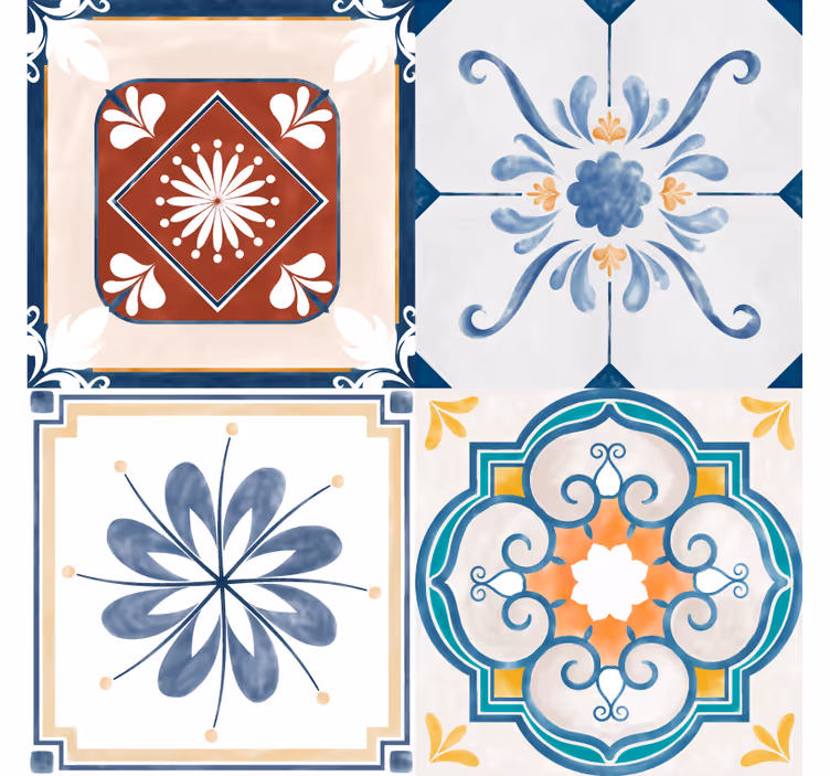 Cortina roller habitación vintage cuatro azulejos - TenVinilo