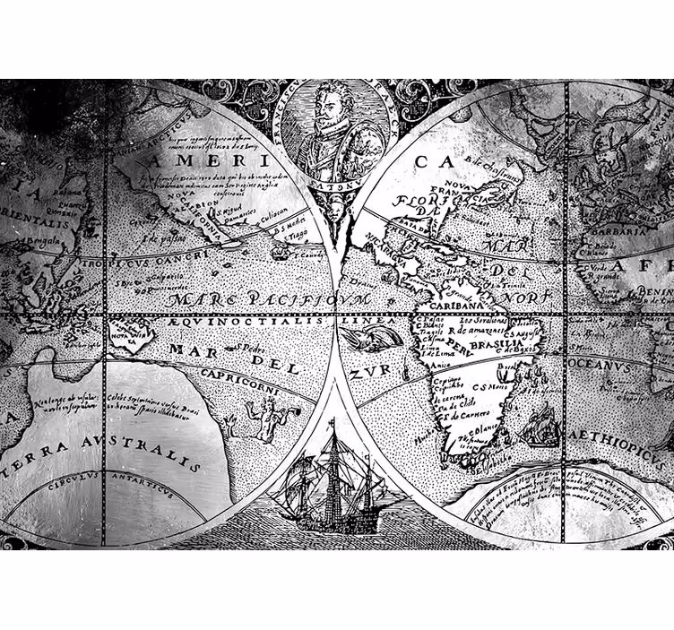 Cortina roller gris mapa mundi en blanco y negro - TenVinilo