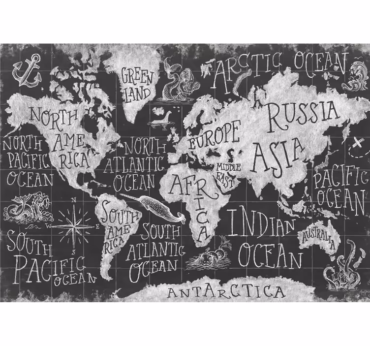 Cortina roller gris mapa del mundo mítico - TenVinilo