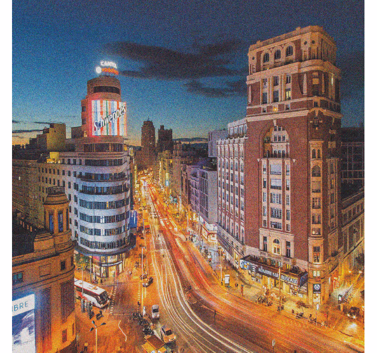 Cortina roller living comedor movimiento gran vía noche - TenVinilo