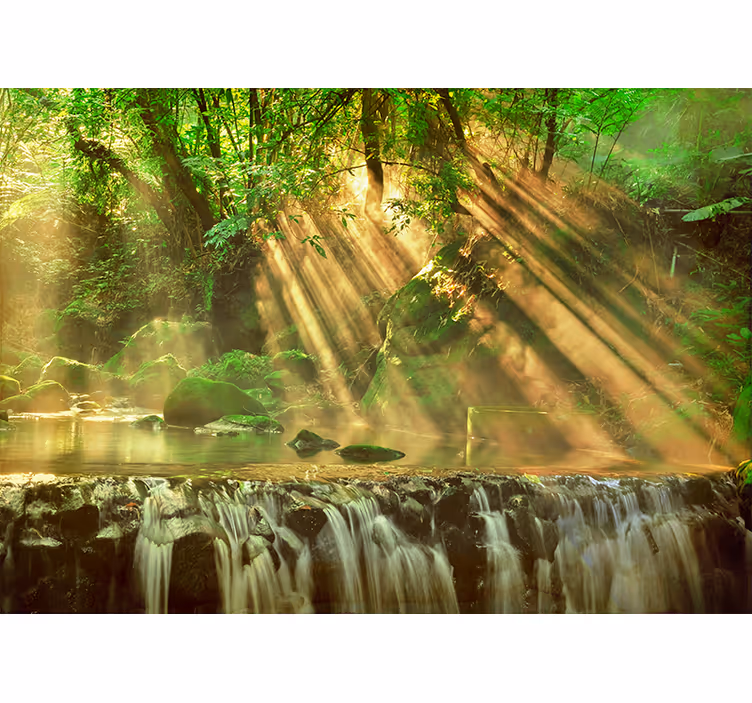 Cortina roller habitación hermoso bosque y cascada pequeña - TenVinilo