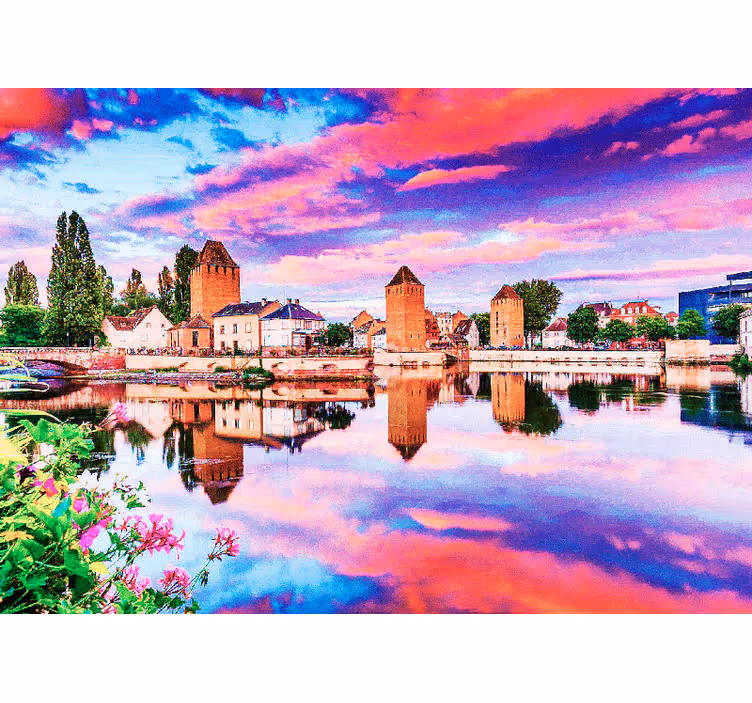Cortina roller habitación cielo rosa reflejado en agua - TenVinilo