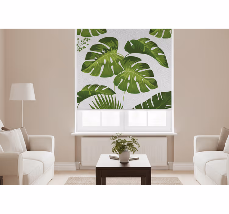 Cortina roller living comedor hoja de monstera - TenVinilo
