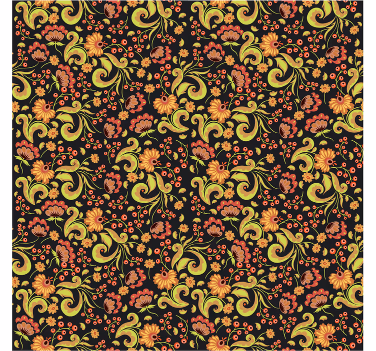 Cortina roller habitación estilo ruso floral amarillo y rojo - TenVinilo