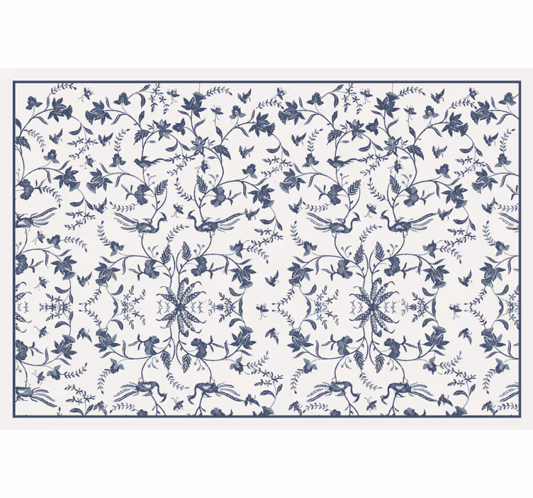 Cortina roller living comedor patrón botánico azul - TenVinilo