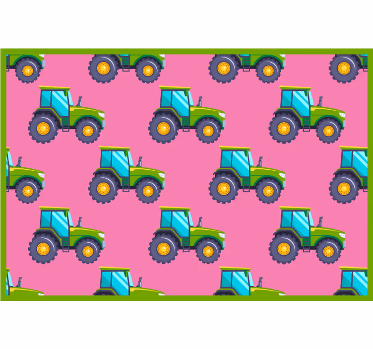 Cortina roller infantil patrón de tractores rosas y verdes - TenVinilo
