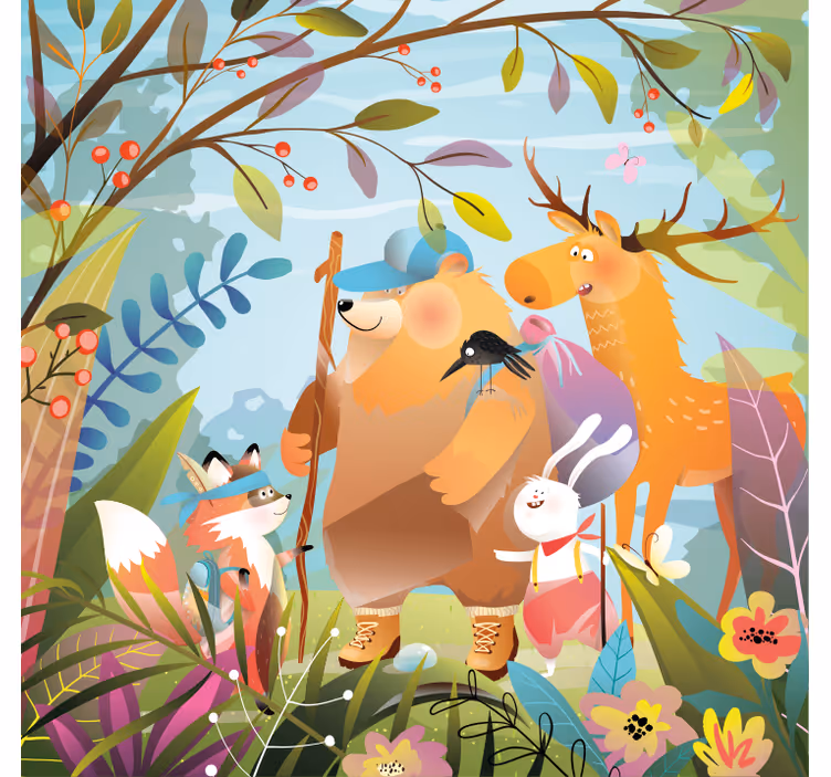 Cortina roller infantil amigos animales en el bosque - TenVinilo