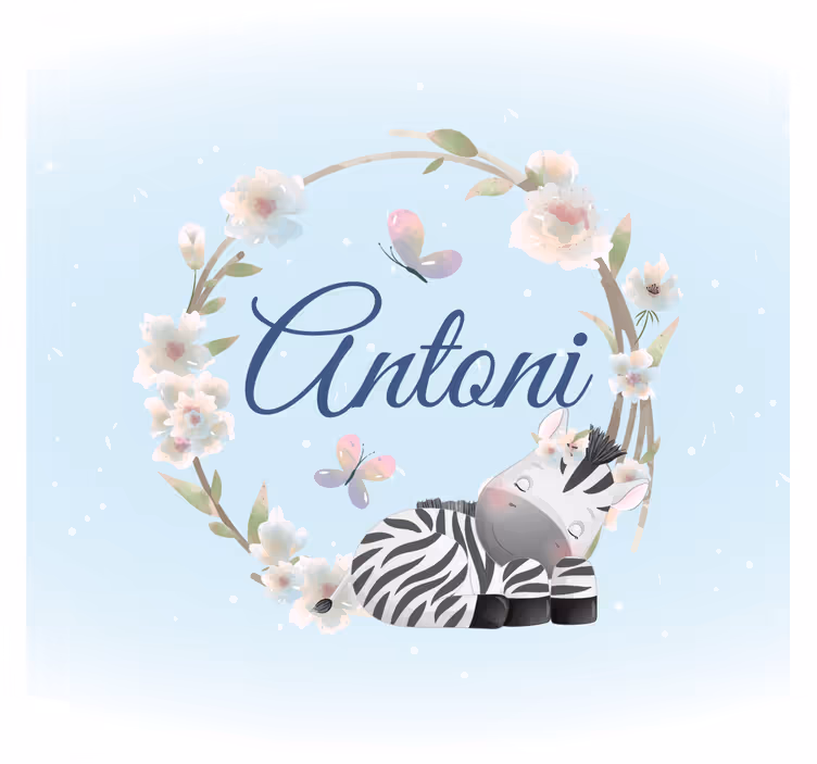 Cortina roller infantil animales adorables cebra con nombre - TenVinilo