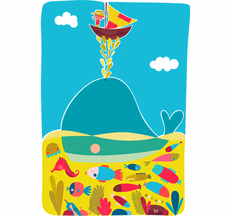 Cortina roller infantil con vinilo mural de ballena - TenVinilo