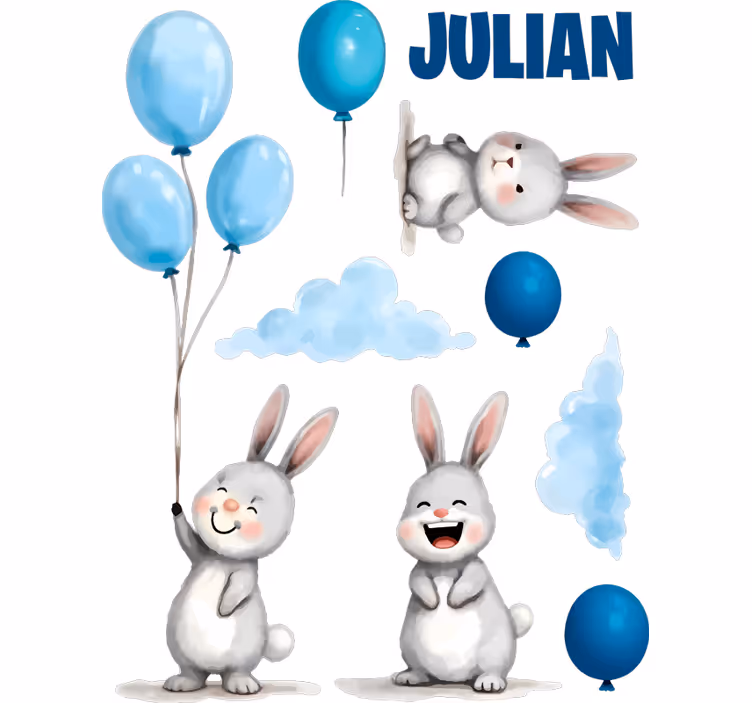 Cortina roller infantil globos azules con conejitos - TenVinilo
