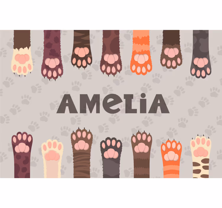 Cortina roller infantil patas de gatos coloridos con nombre - TenVinilo