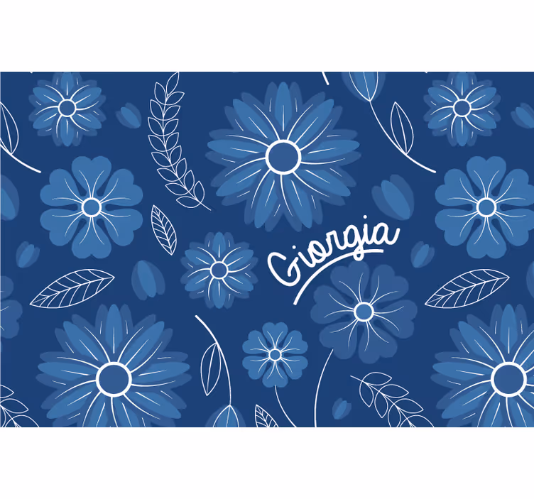 Cortina roller azul diseño elegante de flores azules - TenVinilo