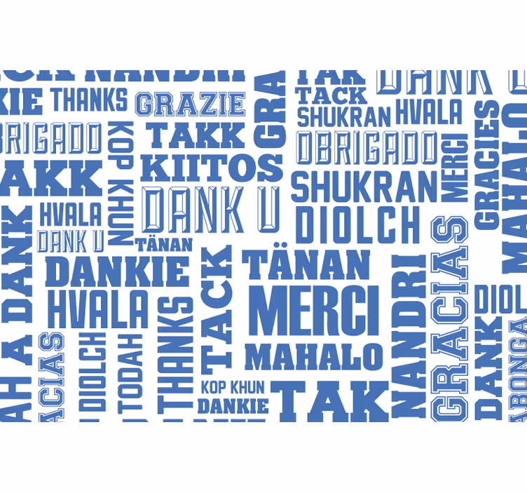 Cortina roller azul gracias in many languages - TenVinilo