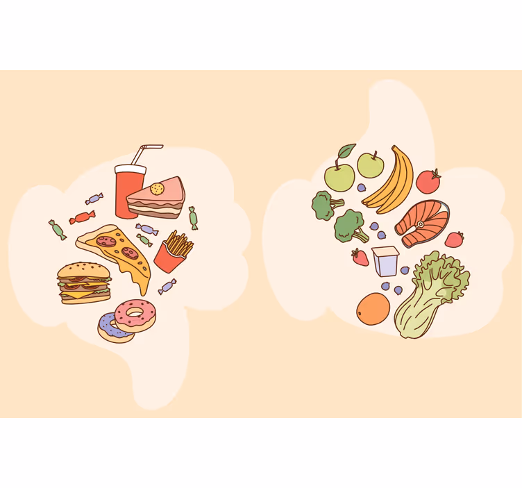 Cortina roller beige con diseño de alimentos saludables - TenVinilo