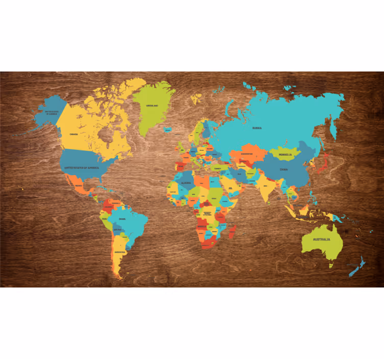 Cortina roller infantil mapa mundial tríptico de madera - TenVinilo