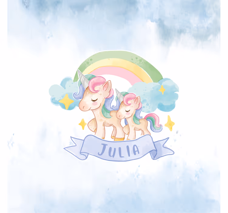 Cortina roller infantil unicornios felices sobre un arcoíris - TenVinilo