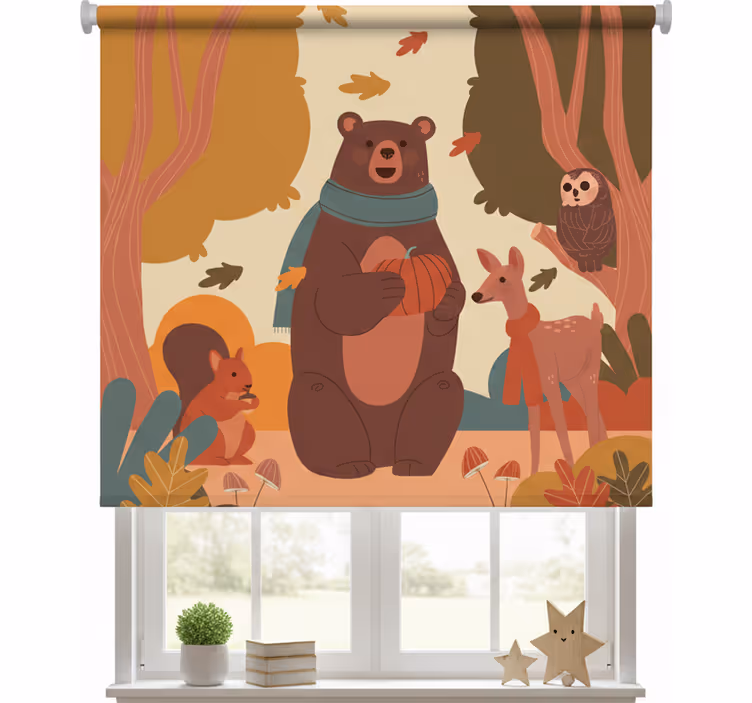 Cortina roller infantil animales felices en el bosque otoño - TenVinilo