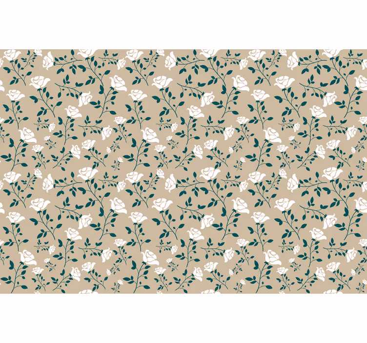 Cortina roller beige con estampado de rosas vintage blancas - TenVinilo