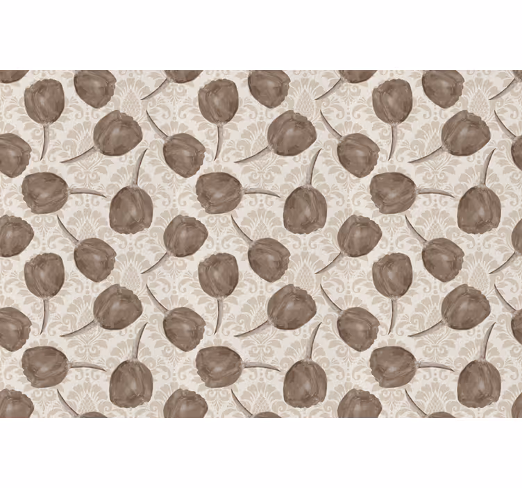 Cortina roller beige con patrón de tulipanes grises - TenVinilo