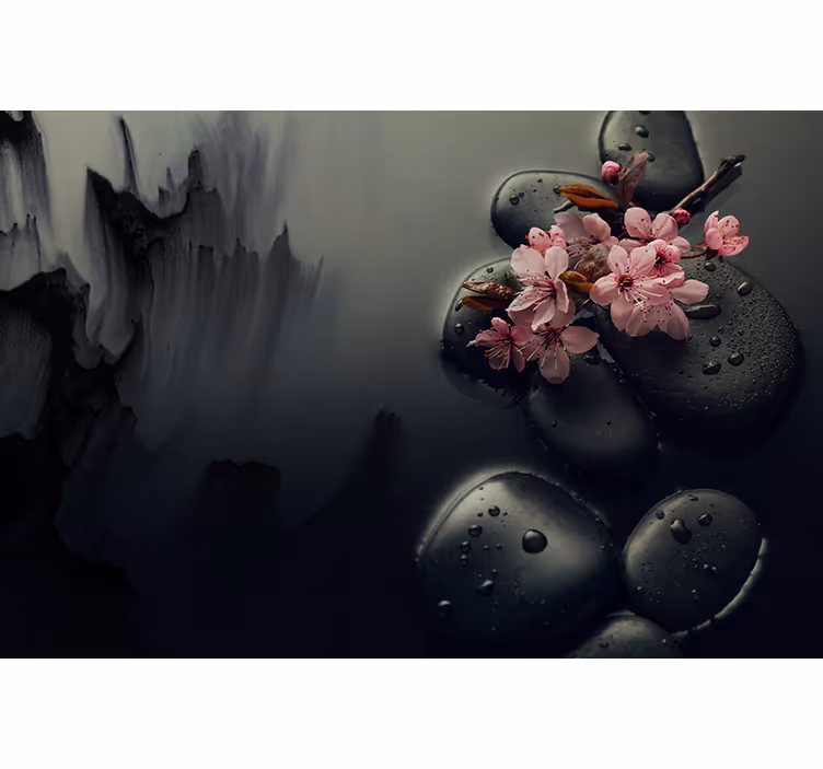 Cortina roller baño flores elegantes y piedras zen - TenVinilo