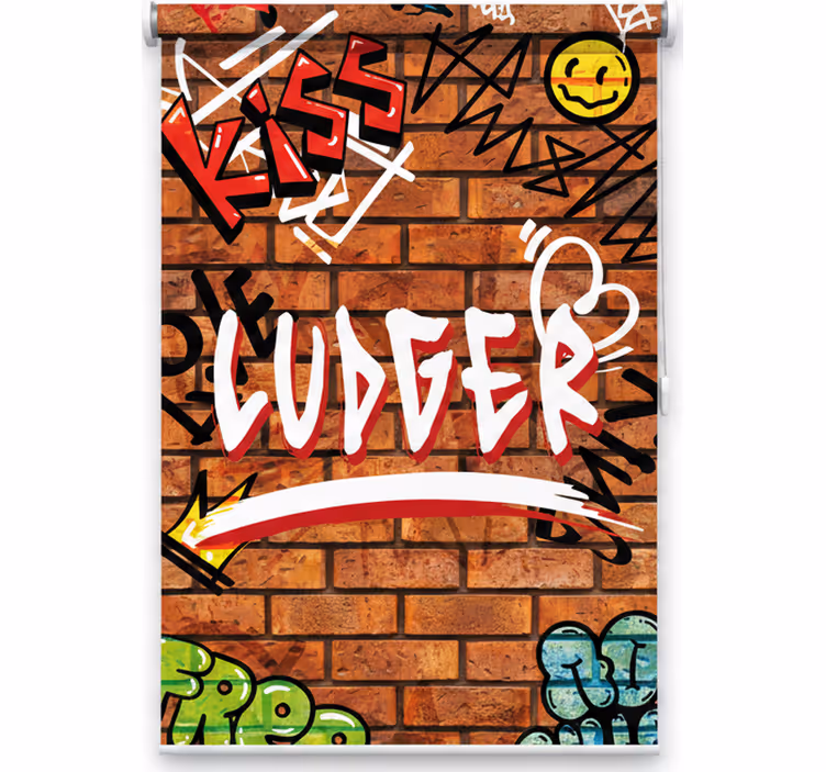 Cortina roller juvenil graffiti en ladrillos - TenVinilo