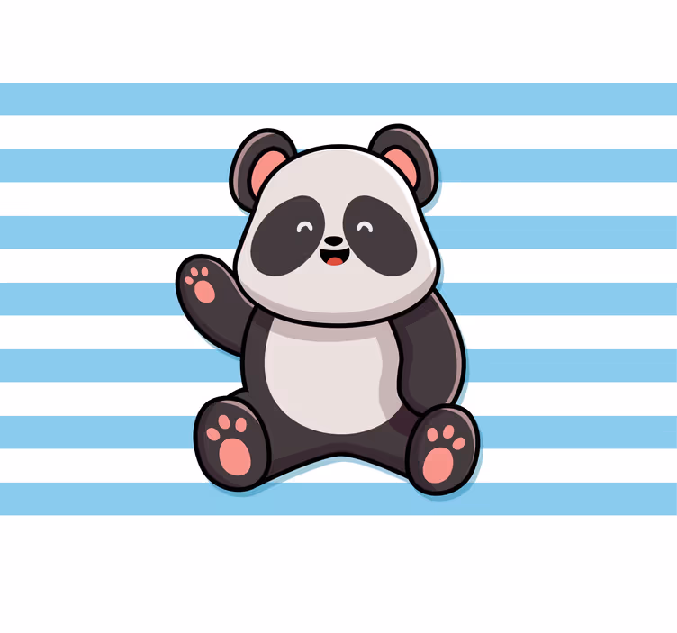 Cortina roller divertida panda feliz sobre fondo rayado - TenVinilo
